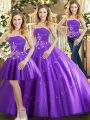 Floor Length Ball Gowns Sleeveless Purple Sweet 16 Dress Lace Up