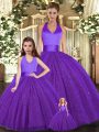 Discount Purple Ball Gowns Ruching Sweet 16 Dress Lace Up Tulle Sleeveless Floor Length