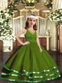Excellent Green Zipper V-neck Ruffled Layers Girls Pageant Dresses Tulle Sleeveless