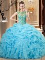 Ball Gowns Quinceanera Gown Baby Blue Scoop Organza Sleeveless Floor Length Lace Up