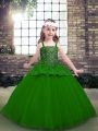 Perfect Straps Sleeveless Lace Up Pageant Gowns For Girls Green Tulle