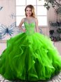 Green Ball Gowns Scoop Sleeveless Tulle Lace Up Beading and Ruffles Quinceanera Gown