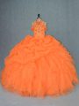Floor Length Lace Up 15th Birthday Dress Orange for Sweet 16 and Quinceanera with Beading and Ruffles