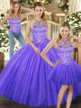 Most Popular Lavender Tulle Lace Up Sweet 16 Quinceanera Dress Sleeveless Floor Length Beading