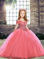 Beauteous Watermelon Red Little Girls Pageant Gowns Straps Sleeveless Brush Train Lace Up