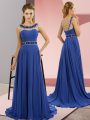 Decent Sleeveless Brush Train Zipper Beading Evening Dress