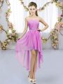 Lilac Lace Up Sweetheart Beading Quinceanera Dama Dress Chiffon Sleeveless