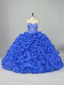 Blue Sleeveless Organza and Elastic Woven Satin Brush Train Lace Up 15 Quinceanera Dress for Sweet 16 and Quinceanera