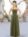 Chiffon Sweetheart Sleeveless Lace Up Ruching Bridesmaid Dress in Olive Green