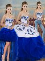 Floor Length Royal Blue 15th Birthday Dress Sweetheart Sleeveless Lace Up