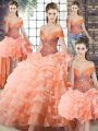Edgy Peach Sleeveless Beading and Ruffled Layers Lace Up Quinceanera Dresses