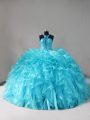 Sleeveless Brush Train Beading and Ruffles Lace Up Ball Gown Prom Dress