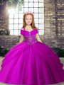 Sleeveless Lace Up Pageant Gowns For Girls Fuchsia Tulle