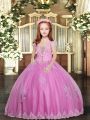 Floor Length Lilac Girls Pageant Dresses Straps Sleeveless Lace Up