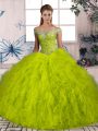 Affordable Sleeveless Brush Train Beading and Ruffles Lace Up Vestidos de Quinceanera