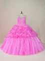 Pretty Baby Pink 15 Quinceanera Dress Sweet 16 and Quinceanera with Beading and Appliques and Pick Ups Straps Sleeveless Brush Train Lace Up