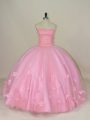 Deluxe Sleeveless Lace Up Floor Length Beading and Hand Made Flower Quinceanera Dress