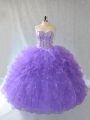 Cheap Lavender Sweetheart Neckline Beading and Ruffles and Sequins Quinceanera Dress Sleeveless Lace Up