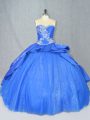 Beading and Embroidery Sweet 16 Quinceanera Dress Blue Lace Up Sleeveless Court Train