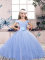 Best Sleeveless Floor Length Lace and Belt Lace Up Pageant Dress for Teens with Light Blue