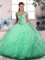 Apple Green Lace Up Off The Shoulder Beading and Ruffles 15 Quinceanera Dress Tulle Sleeveless
