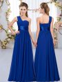 Designer Floor Length Lace Up Quinceanera Court Dresses Royal Blue for Wedding Party with Belt