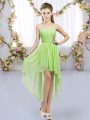 Simple High Low Lace Up Court Dresses for Sweet 16 Yellow Green for Wedding Party with Beading