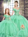 Apple Green Quince Ball Gowns Military Ball and Sweet 16 and Quinceanera with Beading and Ruffles Off The Shoulder Sleeveless Lace Up