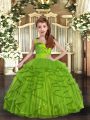 Olive Green Kids Pageant Dress Party and Wedding Party with Ruffles Straps Sleeveless Lace Up