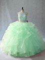 Halter Top Sleeveless Organza Sweet 16 Dresses Beading and Ruffles Brush Train Backless