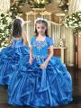 Floor Length Lace Up Little Girls Pageant Gowns Baby Blue for Party and Sweet 16 and Wedding Party with Beading and Ruffles