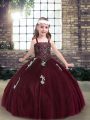 Sleeveless Lace Up Floor Length Beading and Appliques Little Girls Pageant Gowns