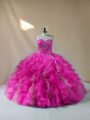 Ideal Fuchsia Sweetheart Lace Up Beading and Ruffles Quinceanera Gowns Sleeveless