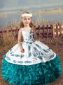 Beauteous Teal Sleeveless Organza Lace Up Pageant Gowns For Girls for Wedding Party