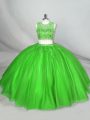 Beautiful Green Scoop Neckline Beading and Appliques Sweet 16 Quinceanera Dress Sleeveless Lace Up