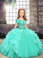 Popular Apple Green Sleeveless Beading Floor Length Girls Pageant Dresses