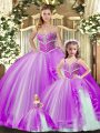 Graceful Floor Length Ball Gowns Sleeveless Lavender Quince Ball Gowns Lace Up