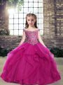 Cute Floor Length Fuchsia Pageant Dress Womens Off The Shoulder Sleeveless Lace Up