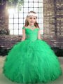 Perfect Straps Long Sleeves Tulle Little Girls Pageant Dress Wholesale Beading and Ruffles Lace Up