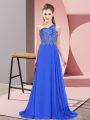 Eye-catching Blue Sleeveless Floor Length Beading Side Zipper Celebrity Dress