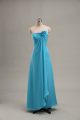 Vintage Floor Length Teal Prom Gown Chiffon Sleeveless Hand Made Flower