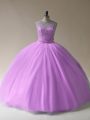 Lilac Lace Up Scoop Beading Quinceanera Dress Organza Sleeveless