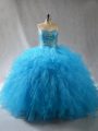 Traditional Baby Blue Sweetheart Neckline Beading and Ruffles Quinceanera Dresses Sleeveless Lace Up