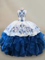 Suitable Blue And White Sleeveless Organza Lace Up Quinceanera Gowns for Sweet 16 and Quinceanera