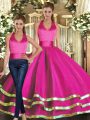 Sweet Floor Length Fuchsia 15th Birthday Dress Strapless Sleeveless Lace Up