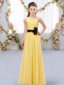 Floor Length Zipper Quinceanera Dama Dress Gold for Wedding Party with Belt