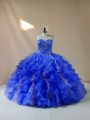 Floor Length Royal Blue Quince Ball Gowns Sweetheart Sleeveless Lace Up