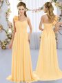 Gold Lace Up Quinceanera Court of Honor Dress Hand Made Flower Sleeveless Brush Train