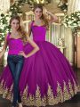 Vintage Fuchsia Two Pieces Embroidery Quinceanera Gown Lace Up Tulle Sleeveless Floor Length