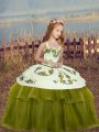 Latest Olive Green Sleeveless Embroidery Floor Length Little Girl Pageant Gowns